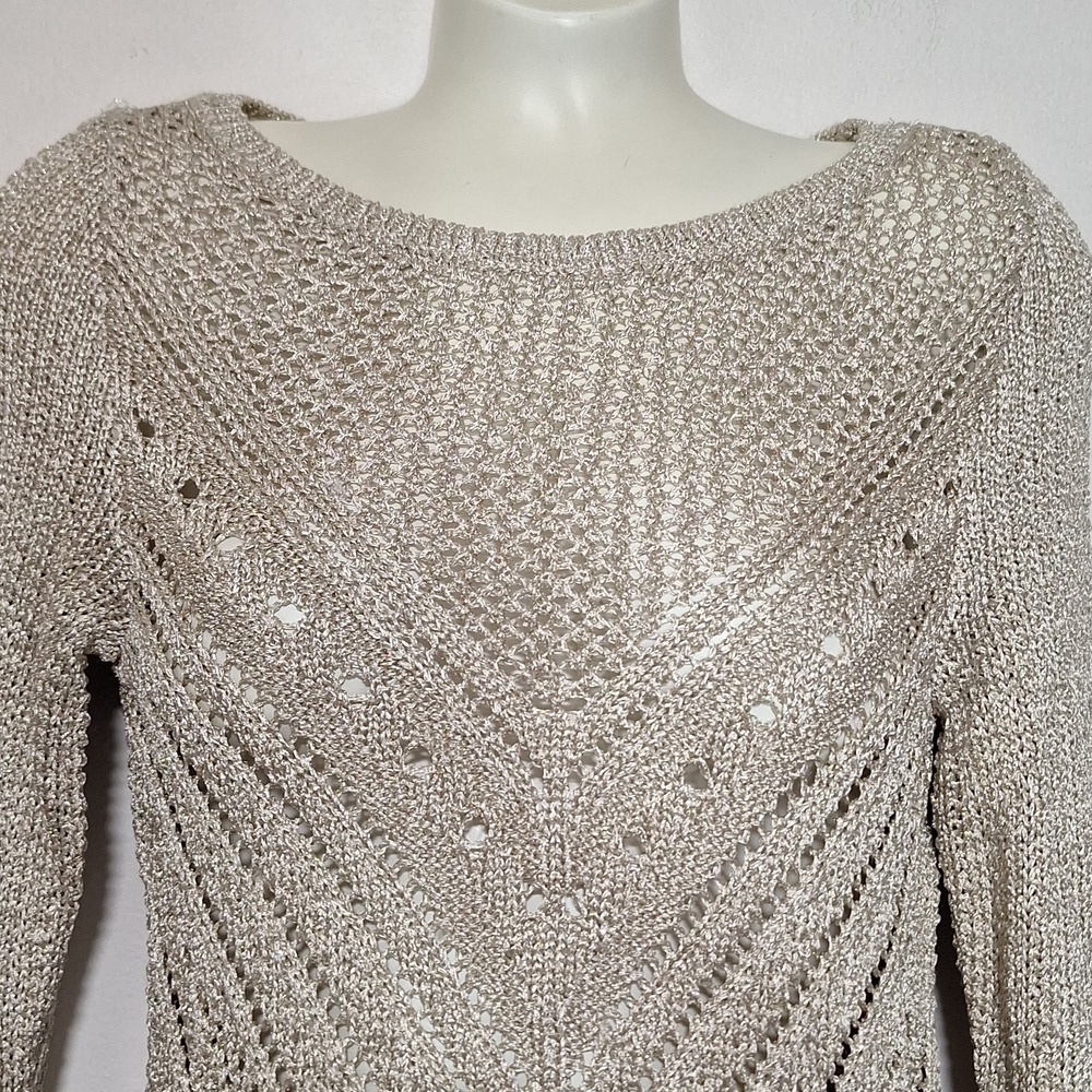 White House Black Market Textured Metallic Gold Knit - Picture 2 of 7